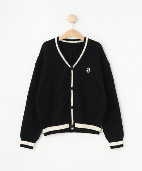 SHOO・LA・RUE（シューラルー）の「【100-140cm/プチセレ】ラインニットカーディガン（カーディガン/ボレロ・キッズ・ブラック/オフホワイト・14/13/12/11/10）」の2枚目の写真