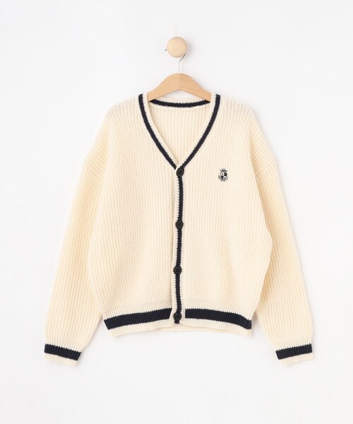SHOO・LA・RUE（シューラルー）の「【100-140cm/プチセレ】ラインニットカーディガン（カーディガン/ボレロ・キッズ・ブラック/オフホワイト・14/13/12/11/10）」の4枚目の写真