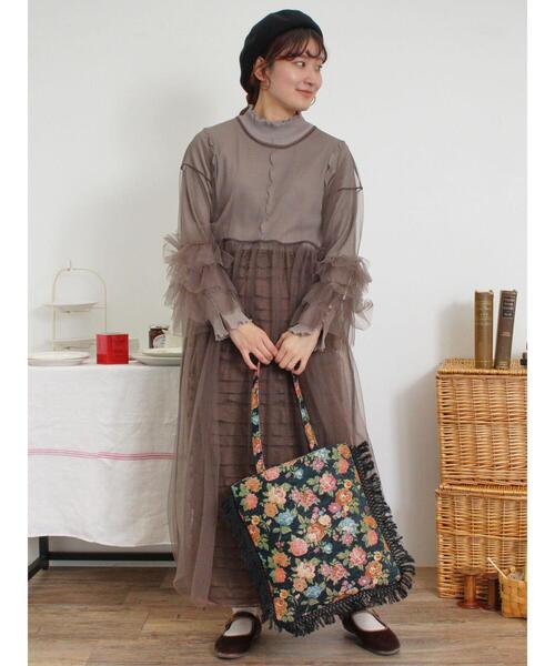 Samansa Mos2（サマンサ モスモス）の「花柄アソートゴブラントートバッグ（ハンドバッグ・レディース・ネイビー/ベージュ・F）」の5枚目の写真