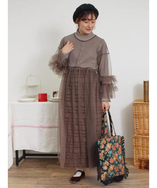 Samansa Mos2（サマンサ モスモス）の「花柄アソートゴブラントートバッグ（ハンドバッグ・レディース・ネイビー/ベージュ・F）」の6枚目の写真