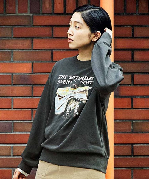 ＴＨＲＥＥ ＦＩＦＴＹ ＳＴＡＮＤＡＲＤ Ｓａｔｕｒｄａｙ Ｅｖｅｎｉｎｇ Ｐｏｓｔ ヴィンテージライクプリントトレーナー（スウェット）｜THREE FIFTY STANDARD（スリーフィフティースタンダード）