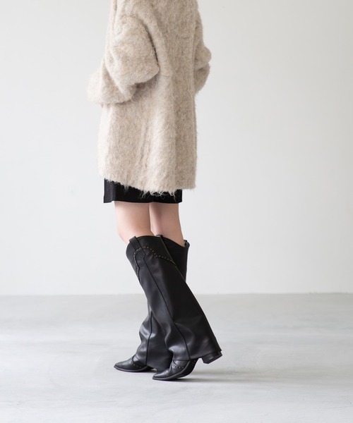 menue(メヌエ)の「ロング丈 スタッズ ウエスタンカバーブーツ(ブーツ・レディース・ブラック/ブラウン・S/M/L/LL/3L)」の7枚目の写真