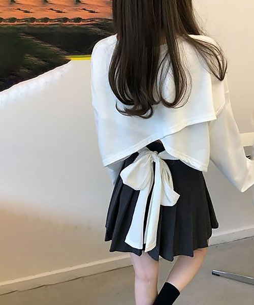 Asterellivi(アステレリビ)の「一枚でもバツグンの存在感 バックリボン 長袖 プルオーバー リボン バレエコア(Tシャツ/カットソー・レディース・ホワイト/ブラック/グレー・M/L/LL)」の10枚目の写真