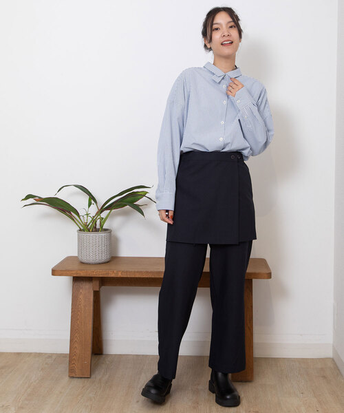 POU DOU DOU(プードゥドゥ)の「ラップスカート付きパンツ(その他パンツ・レディース・ネイビー/ターコイズブルー/ダークグレー・M)」の4枚目の写真