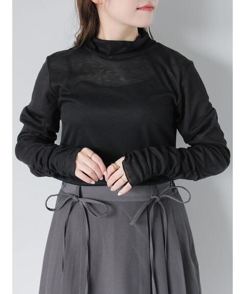 ehka sopo（エヘカソポ）の「シアーハイネックカットソー（Tシャツ/カットソー・レディース・ブラック/オフホワイト/ミント/グレー・F）」の2枚目の写真