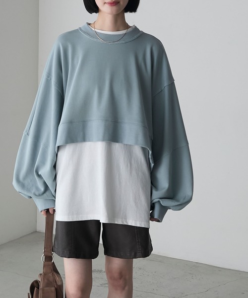 forksy.(フォルクシー)の「【forksy.】アウトリンキングリメイク風スウェット(スウェット・レディース・チャコール/グレイッシュブルー・FREE)」の8枚目の写真