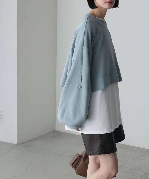 forksy.(フォルクシー)の「【forksy.】アウトリンキングリメイク風スウェット(スウェット・レディース・チャコール/グレイッシュブルー・FREE)」の9枚目の写真