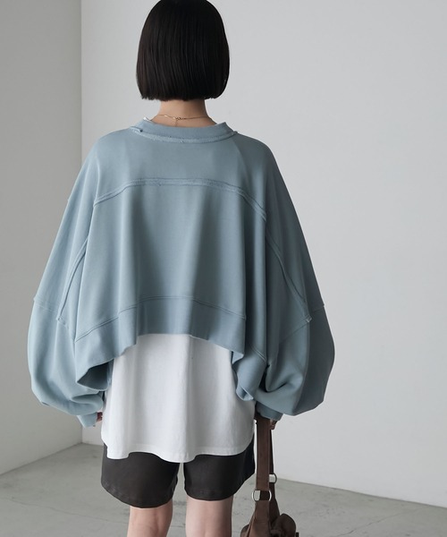 forksy.(フォルクシー)の「【forksy.】アウトリンキングリメイク風スウェット(スウェット・レディース・チャコール/グレイッシュブルー・FREE)」の10枚目の写真