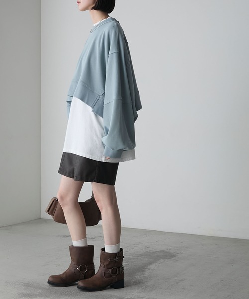 forksy.(フォルクシー)の「【forksy.】アウトリンキングリメイク風スウェット(スウェット・レディース・チャコール/グレイッシュブルー・FREE)」の14枚目の写真