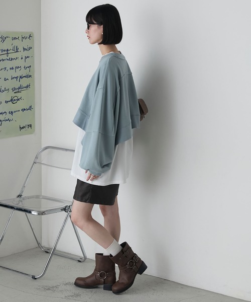 forksy.(フォルクシー)の「【forksy.】アウトリンキングリメイク風スウェット(スウェット・レディース・チャコール/グレイッシュブルー・FREE)」の17枚目の写真