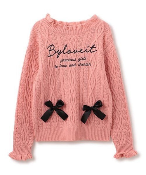 by LOVEiT（バイラビット）の「ケーブルロゴニット（ニット/セーター・キッズ・グレー/オフホワイト/ピンク・120cm/130cm/140cm/150cm/160cm）」の3枚目の写真