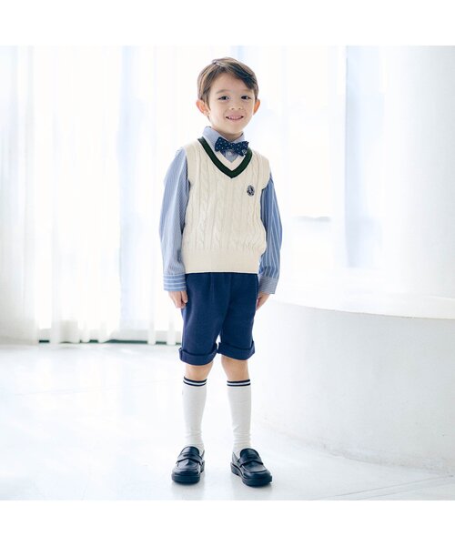apres les cours（アプレレクール）の「【フォーマル対応】ラインニットベスト_マシンウォッシャブル（ベスト・キッズ・アイボリー・90/100/110/120/130）」の2枚目の写真