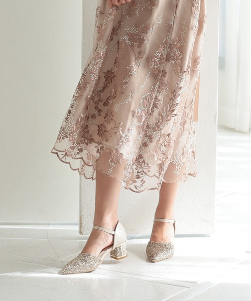 【美品】グリッターチャンキーヒール5cm パンプス 結婚式 パーティー 23.5 PREFERIR（プレフェリール）の「グリッターチャンキーヒール