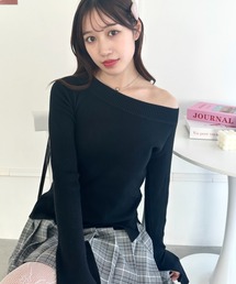 other - パン Pan 18SS カットソー  ニット オフショルダー リブ 長袖 黒 ブ パンクファッション パンク風オフショルダー長袖プリント