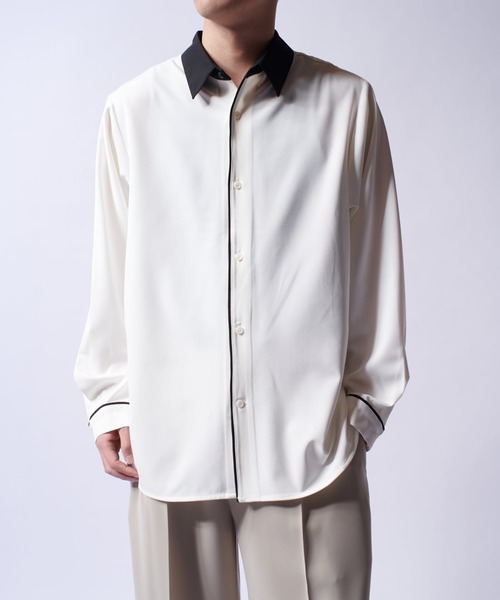 Lui's(ルイス)の「クレリックパイピングシャツ(シャツ/ブラウス・メンズ・ブラック/ホワイト/ブルー・M/S)」の4枚目の写真