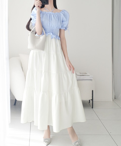 mily bilet(ミウィビレット)の「【mily bilet】必要なのは、ちょっとの変化。その日のカワイイは自分で決めるマルチWAYドッキングティアードワンピース(ワンピース・レディース・グレー/ブルー/アイボリー・X-LARGE/SMALL/MEDIUM/LARGE)」の13枚目の写真