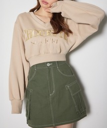 Vネックショートスウェットトップス 春服 秋服 トレーナー