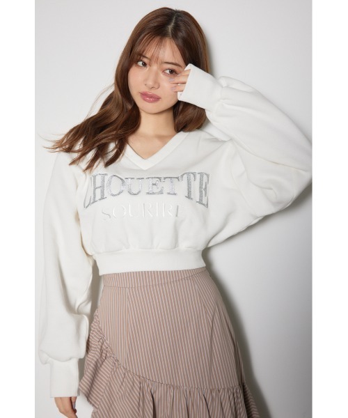 rienda(リエンダ)の「Vネックショートスウェットトップス 春服 秋服 トレーナー(スウェット・レディース・ベージュ/ホワイト/グレー・FREE)」の10枚目の写真