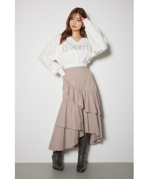 rienda(リエンダ)の「Vネックショートスウェットトップス 春服 秋服 トレーナー(スウェット・レディース・ベージュ/ホワイト/グレー・FREE)」の13枚目の写真