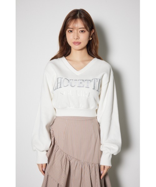 rienda(リエンダ)の「Vネックショートスウェットトップス 春服 秋服 トレーナー(スウェット・レディース・ベージュ/ホワイト/グレー・FREE)」の14枚目の写真