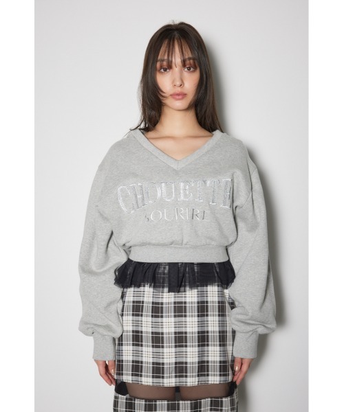 rienda(リエンダ)の「Vネックショートスウェットトップス 春服 秋服 トレーナー(スウェット・レディース・ベージュ/ホワイト/グレー・FREE)」の8枚目の写真