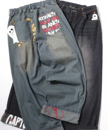SITRY | Roll Up Denim Wide Pants/ロールアップ ゴースト ハート プリント ワイドデニムパンツ バギーパンツ(デニムパンツ)