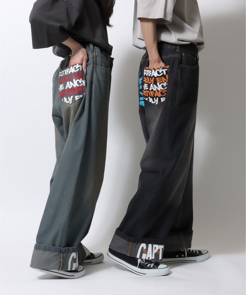 SITRY（シトリー）の「Roll Up Denim Wide Pants/ロールアップ ゴースト ハート プリント ワイドデニムパンツ バギーパンツ（デニムパンツ・メンズ・ブルー系その他/ブラック/ブルー/ブラック系その他・M/L）」の8枚目の写真