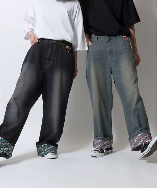 SITRY（シトリー）の「Roll Up Denim Wide Pants/ロールアップ ゴースト ハート プリント ワイドデニムパンツ バギーパンツ（デニムパンツ・メンズ・ブルー系その他/ブラック/ブルー/ブラック系その他・M/L）」の20枚目の写真