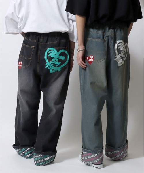 SITRY（シトリー）の「Roll Up Denim Wide Pants/ロールアップ ゴースト ハート プリント ワイドデニムパンツ バギーパンツ（デニムパンツ・メンズ・ブルー系その他/ブラック/ブルー/ブラック系その他・M/L）」の13枚目の写真