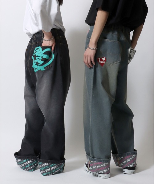 SITRY（シトリー）の「Roll Up Denim Wide Pants/ロールアップ ゴースト ハート プリント ワイドデニムパンツ バギーパンツ（デニムパンツ・メンズ・ブルー系その他/ブラック/ブルー/ブラック系その他・M/L）」の15枚目の写真