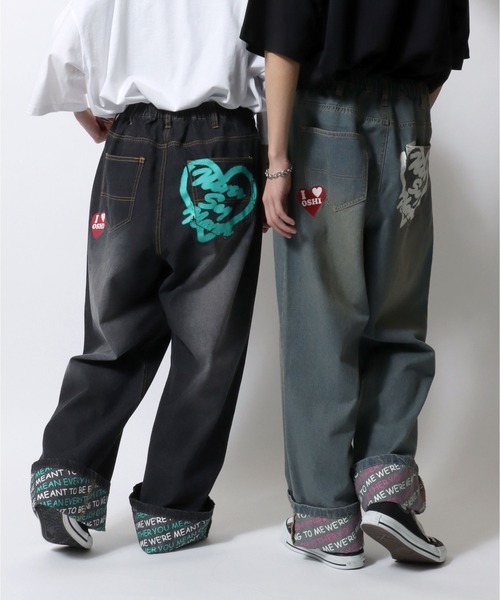 SITRY（シトリー）の「Roll Up Denim Wide Pants/ロールアップ ゴースト ハート プリント ワイドデニムパンツ バギーパンツ（デニムパンツ・メンズ・ブルー系その他/ブラック/ブルー/ブラック系その他・M/L）」の16枚目の写真