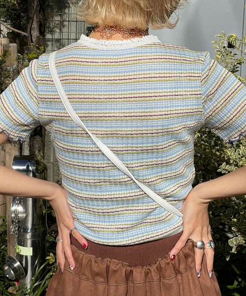 HELLO.SANFRANCISCO(ハローサンフランシスコ)の「【HELLO.SANFRANCISCO/ハローサンフランシスコ】マルチボーダーレースフリルトップス(Tシャツ/カットソー・レディース・ブルー/レッド・ONE SIZE)」の18枚目の写真