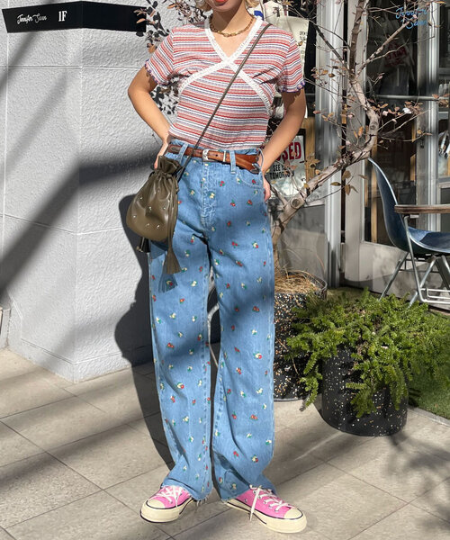HELLO.SANFRANCISCO(ハローサンフランシスコ)の「【HELLO.SANFRANCISCO/ハローサンフランシスコ】マルチボーダーレースフリルトップス(Tシャツ/カットソー・レディース・ブルー/レッド・ONE SIZE)」の6枚目の写真