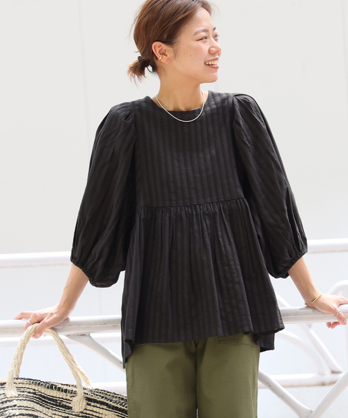 JOURNAL STANDARD relume(ジャーナルスタンダード レリューム)の「《追加》ドビーパフスリーブブラウス(シャツ/ブラウス・レディース・ブラック/ホワイト・FREE)」の7枚目の写真