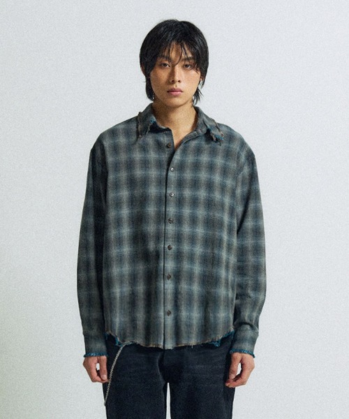 SLOWACID（スローアシッド）の「【UNISEX】SLOW ACID／CUTOFFチェックシャツ（シャツ/ブラウス・レディース・ブラウン/ブルー・MEDIUM/LARGE）」の2枚目の写真