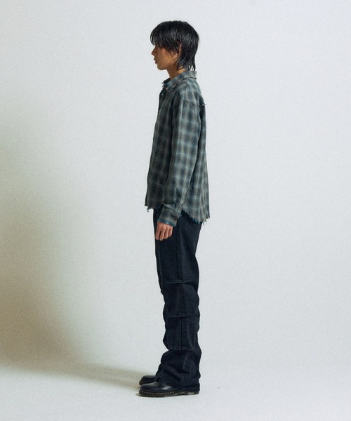 SLOWACID（スローアシッド）の「【UNISEX】SLOW ACID／CUTOFFチェックシャツ（シャツ/ブラウス・レディース・ブラウン/ブルー・MEDIUM/LARGE）」の3枚目の写真