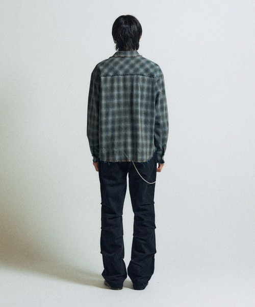 SLOWACID（スローアシッド）の「【UNISEX】SLOW ACID／CUTOFFチェックシャツ（シャツ/ブラウス・レディース・ブラウン/ブルー・MEDIUM/LARGE）」の4枚目の写真