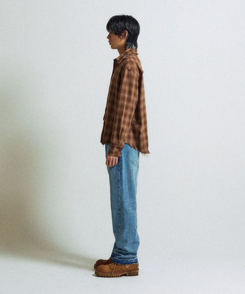 SLOWACID（スローアシッド）の「【UNISEX】SLOW ACID／CUTOFFチェックシャツ（シャツ/ブラウス・レディース・ブラウン/ブルー・MEDIUM/LARGE）」の5枚目の写真