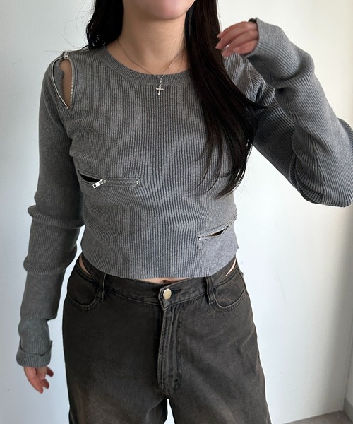 apres jour mignon（アプレジュールミニョン）の「ファスナーリブニット（ニット/セーター・レディース・レッド/グレー/ブラック・フリー/X-LARGE）」の12枚目の写真