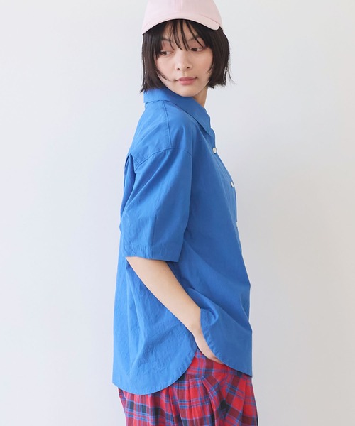 ビュルデサボン　強撚ポプリン 半袖シャツ △コットン/ボイルローン tunic ブラウス（シャツ/ブラウス