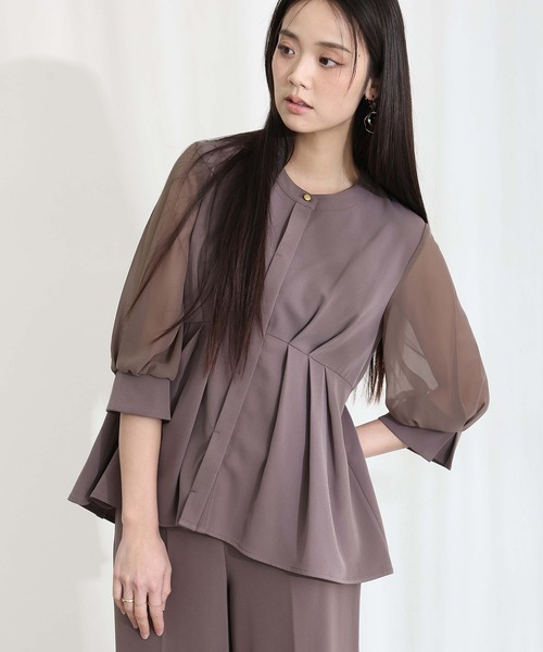 PourVous(プールヴー)の「セットアップ パンツドレス 結婚式 二次会&ワイドパンツ ペプラム デザイン2点セット 大きいサイズ フォーマル ロング丈 オケージョンドレス お呼ばれ 同窓会 成人式 半端袖(パンツドレス・レディース・モカ/ネイビー/ブラック・S/M/L/XL/XXL)」の2枚目の写真