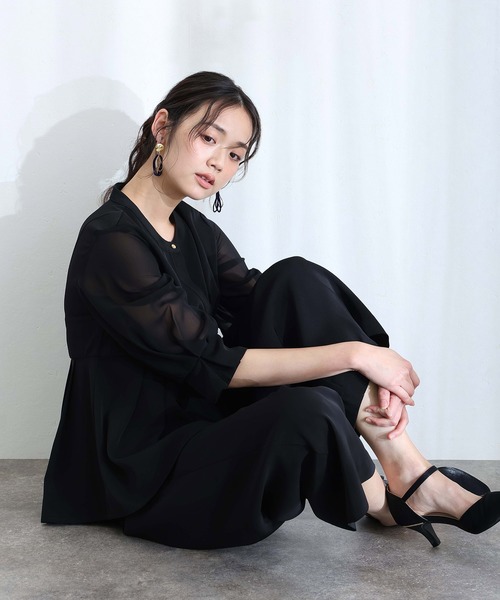 PourVous(プールヴー)の「セットアップ パンツドレス 結婚式 二次会&ワイドパンツ ペプラム デザイン2点セット 大きいサイズ フォーマル ロング丈 オケージョンドレス お呼ばれ 同窓会 成人式 半端袖(パンツドレス・レディース・モカ/ネイビー/ブラック・S/M/L/XL/XXL)」の17枚目の写真
