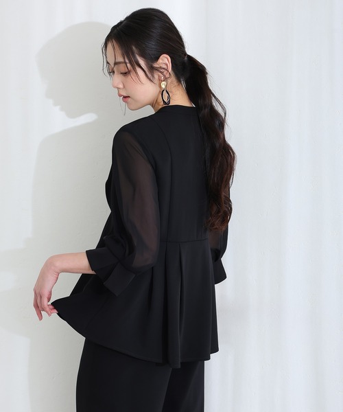 PourVous(プールヴー)の「セットアップ パンツドレス 結婚式 二次会&ワイドパンツ ペプラム デザイン2点セット 大きいサイズ フォーマル ロング丈 オケージョンドレス お呼ばれ 同窓会 成人式 半端袖(パンツドレス・レディース・モカ/ネイビー/ブラック・S/M/L/XL/XXL)」の18枚目の写真