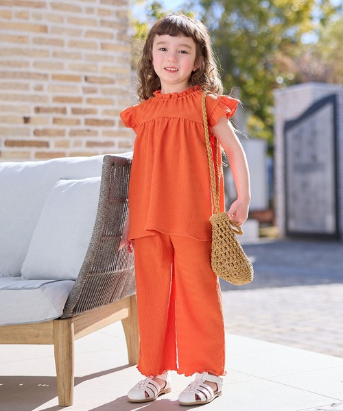 Piet（ピエット）の「カットシャーリング フリル セットアップ（セットアップ・キッズ・オフホワイト/オレンジ・100/110/120/130）」の3枚目の写真