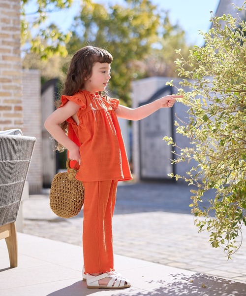 Piet（ピエット）の「カットシャーリング フリル セットアップ（セットアップ・キッズ・オフホワイト/オレンジ・100/110/120/130）」の4枚目の写真