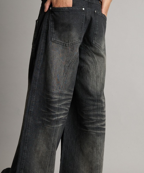 ANDER HUNK（アンダーハンク）の「Overdyed Wide Flare Denim Pants/オーバーダイワイドフレアデニムパンツ（デニムパンツ・メンズ・グレー/ブラック・MEDIUM/SMALL/LARGE）」の9枚目の写真
