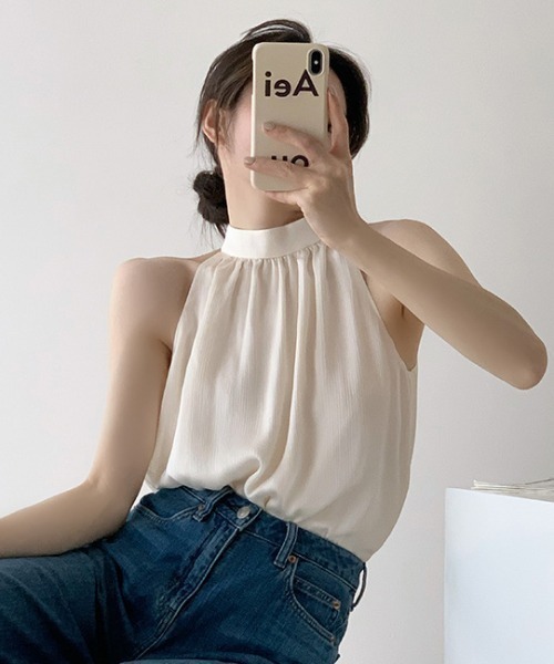 PIN(ピン)の「ホルターネックブラウス(シャツ/ブラウス・レディース・オフホワイト/ブラック・M/L/S)」の6枚目の写真