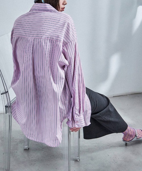 Fashion Letter(ファッションレター)の「オーバーサイズ ストライプシャツ(シャツ/ブラウス・レディース・ピンク/ブルー・M)」の1枚目の写真