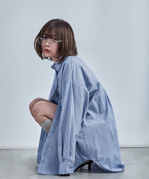 Fashion Letter(ファッションレター)の「オーバーサイズ ストライプシャツ(シャツ/ブラウス・レディース・ピンク/ブルー・M)」の9枚目の写真