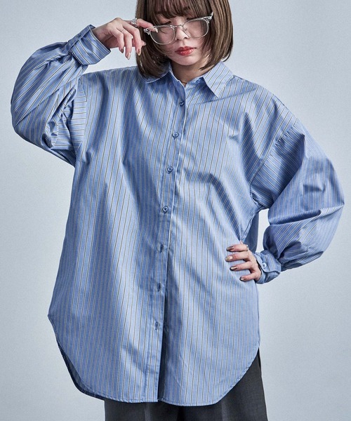 Fashion Letter(ファッションレター)の「オーバーサイズ ストライプシャツ(シャツ/ブラウス・レディース・ピンク/ブルー・M)」の11枚目の写真
